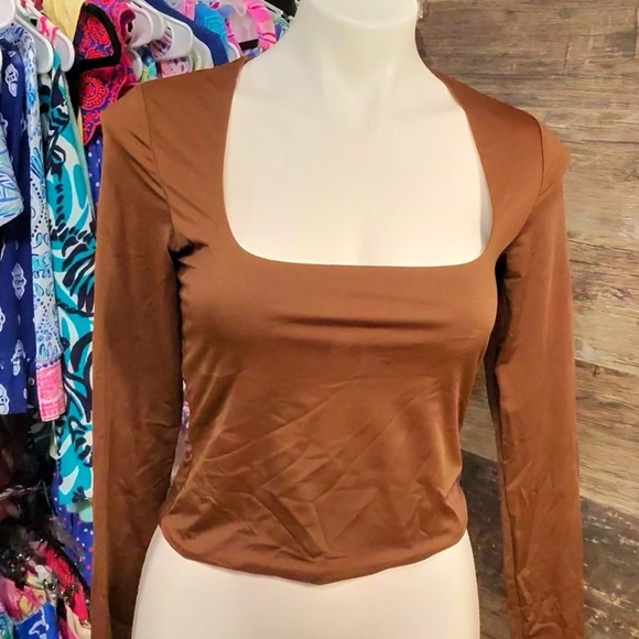 Princess Polly Chocolate Brown Square Neck Blouse - Picture 1 of 6